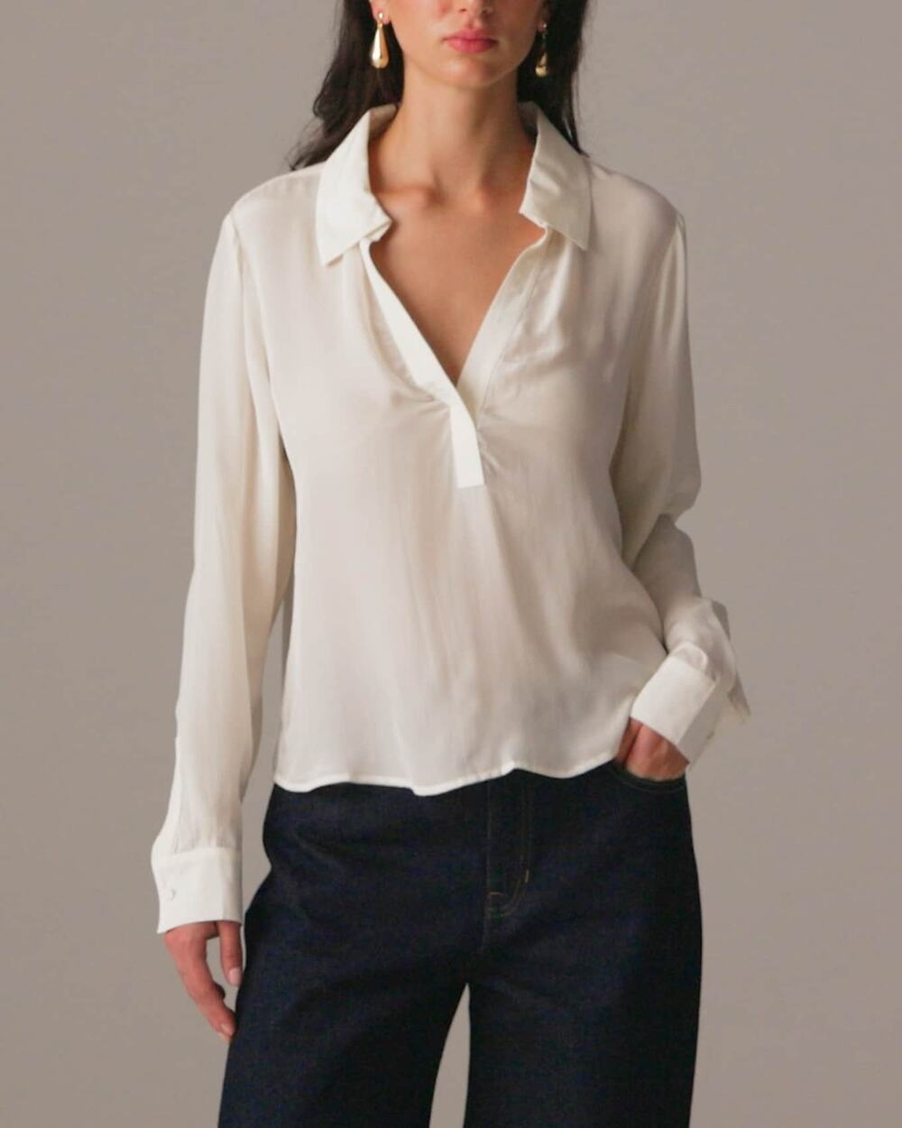 J. Crew Women's Bungalow Popover Shirt in Crepe De Chine Ivory Size Small NWT